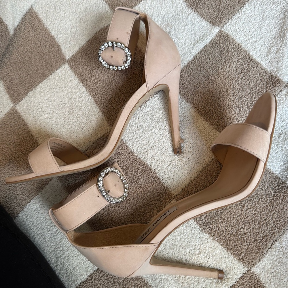 Steve Madden Nude Heels with Bling Ankle Buckle- Size 7